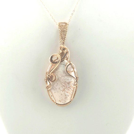 Pink Scolecite Pendant Necklace | Handmade in 14k Rose Gold Filled Wire