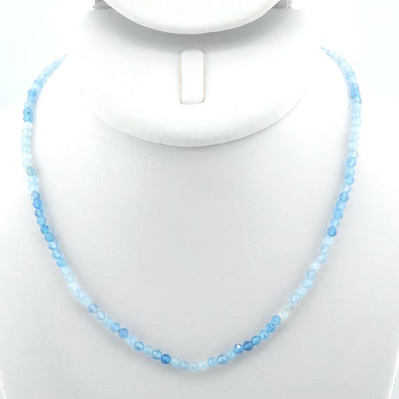 Aquamarine Beaded Choker/Necklace | Handmade | 16" Genuine Natural Gemstone