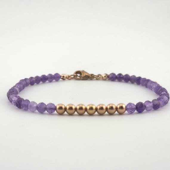 Amethyst Beaded Minimalist Anklet with Rose Gold | Adjustable | 4mm Genuine Natural Gemstone | Handmade to Order | Hypoallergenic Optional