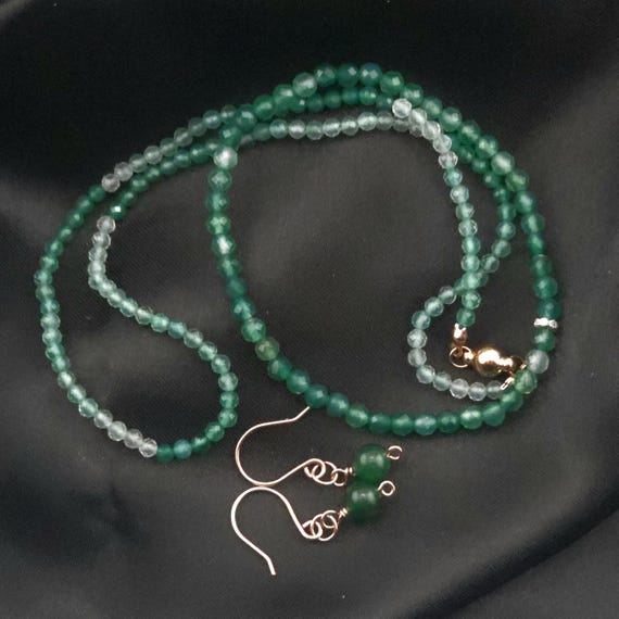 Green Agate and Mica Jewelry Set | Handmade to Order | Stretch Bracelet | Necklace | Earrings | Rose Gold Filled