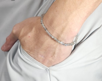 Gray Blue Flash Moonstone Beaded Minimalist Stretch Bracelet | 4mm Genuine Natural Gemstone | Handmade to Order
