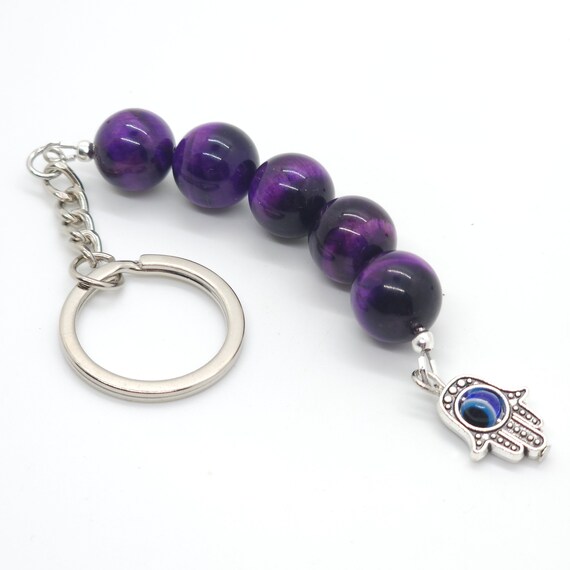 Purple Tiger's Eye Key Chain | Genuine Natural Gemstone