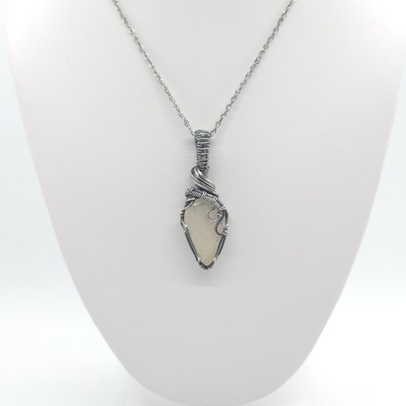 African Belomorite Moonstone Pendant Necklace | Hand Wrapped | Made in Argentium Silver