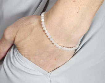 White Jade Genuine Gemstone Handmade Beaded Minimalist Bracelet | 4mm | Faceted