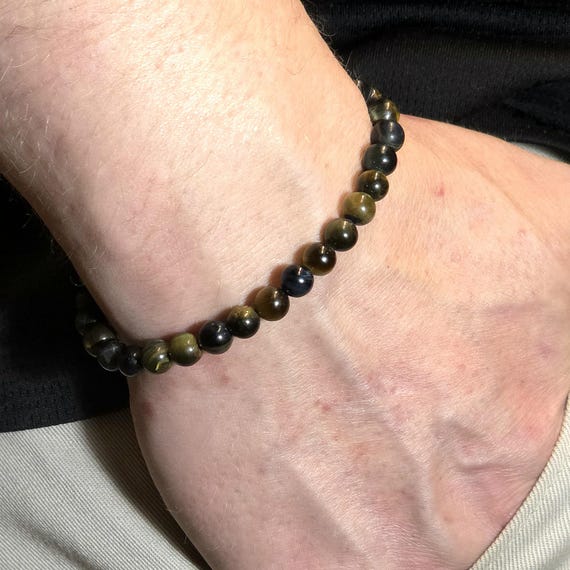 Blue Tiger's Eye Genuine Gemstone Handmade Beaded Semi-Minimalist Bracelet | 6mm | Round | Natural Color