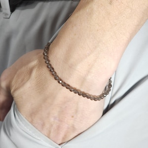 Smoky Quartz Beaded Minimalist Stretch Bracelet | 4mm Faceted Genuine Natural Gemstone | Handmade to Order