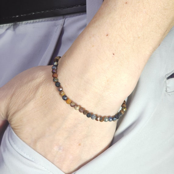 Pietersite Beaded Minimalist Stretch Bracelet | 4mm Faceted Genuine Natural Gemstone | Handmade to Order