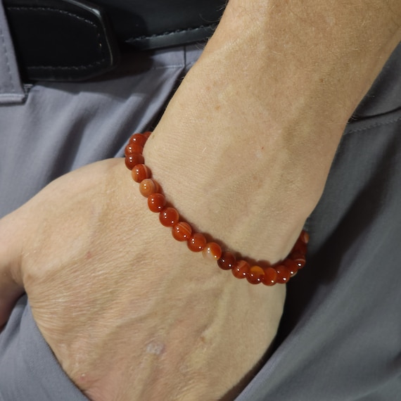 Red Banded Carnelian Beaded Semi-Minimalist Stretch Bracelet | 6mm Genuine Natural Gemstone | Handmade to Order