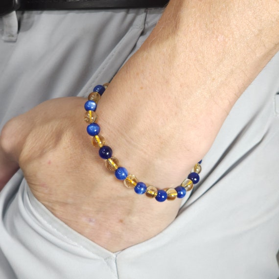 Citrine & Kyanite Beaded Semi-Minimalist Stretch Bracelet | 6mm Genuine Natural Gemstone | Handmade to Order