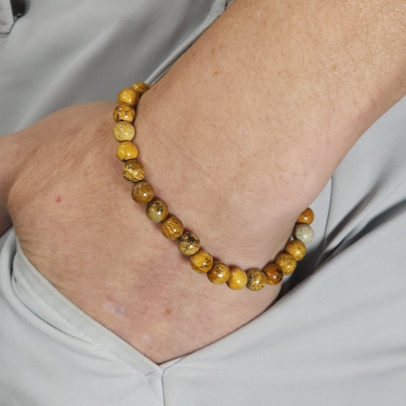Picture Jasper Beaded Semi-Minimalist Stretch Bracelet | 6mm Genuine Natural Gemstone | Handmade to Order