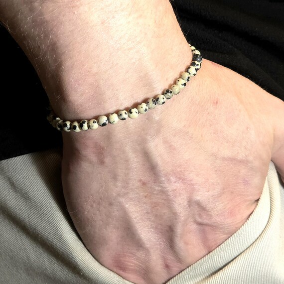 Dalmation Jasper Genuine Gemstone Handmade Beaded Minimalist Bracelet | 4mm | Round