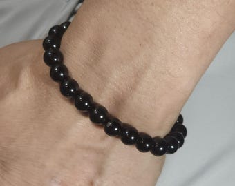 Bracelet de perles fait main en tourmaline noire véritable | 8 mm | Rond