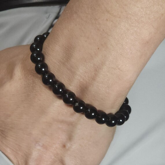 Black Tourmaline Stretch Bracelet | 8mm Genuine Natural Gemstone | Handmade to Order | Optional Personalization