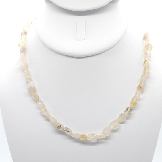 Gold Rutilated Quartz Beaded Choker/Necklace | 16" Genuine Natural Gemstone