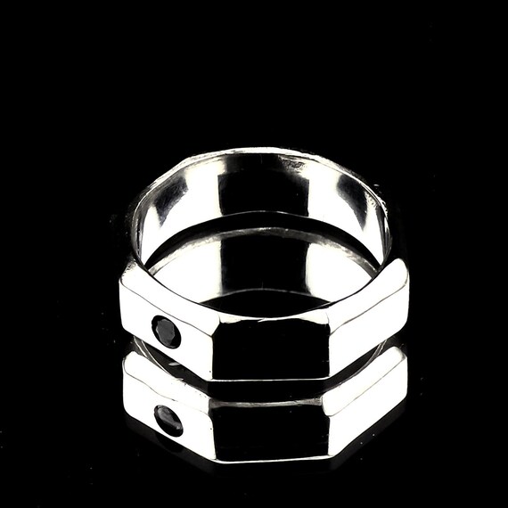 Faceted Silver Ring with Black Moissanite | Size US 10 | 980 Silver with Germanium | Tarn8sh Resistant | Hypoallergenic