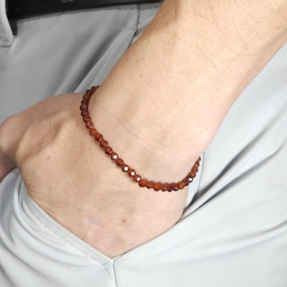 Orange (Spessartite) Garnet Beaded Minimalist Stretch Bracelet | 4mm Faceted Genuine Natural AAA Gemstone | Handmade to Order