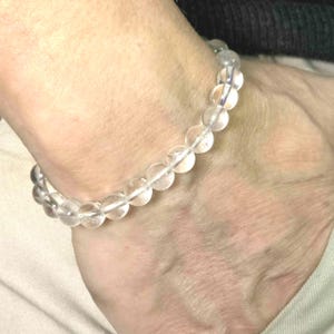 Bracelet extensible en quartz transparent | Véritable pierre précieuse naturelle de 8 mm | Fait main sur commande