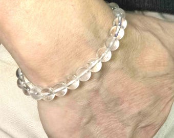 Clear Quartz Stretch Bracelet | 8mm Genuine Natural Gemstone | Handmade to Order