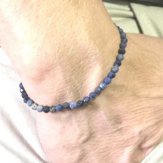 Blue Jasper Beaded Minimalist Stretch Bracelet | 4mm Faceted Genuine Natural Gemstone | Handmade to Order