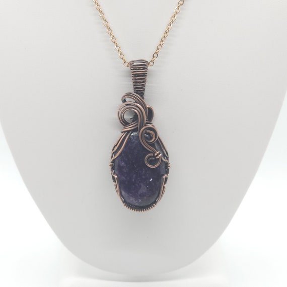 Lepidolite Pendant Necklace | Hand Made | Wrapped in Copper