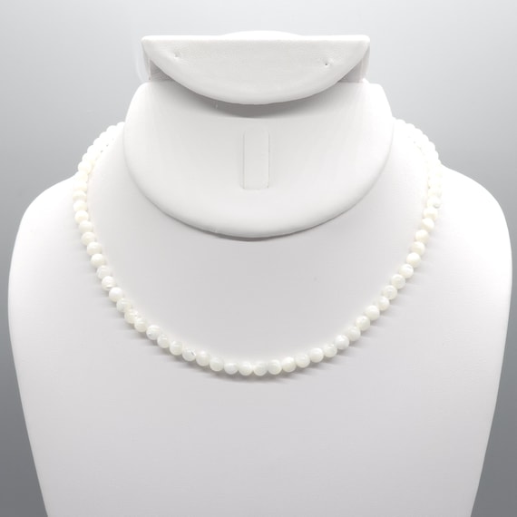 Mother of Pearl Beaded Choker Necklace | 14" Genuine Natural Gemstone