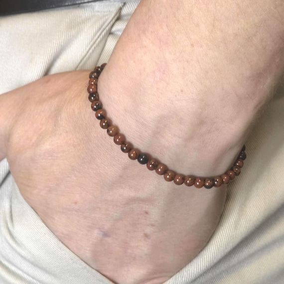 Mahogany Obsidian Genuine Gemstone Handmade Beaded Minimalist Bracelet | 4mm | Round