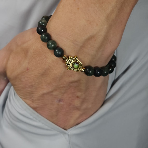 Seraphinite Evil Eye Stretch Bracelet | 8 mm Genuine Natural Gemstone | Handmade to Order