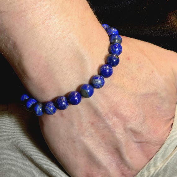 Lapis Lazuli Genuine Gemstone Handmade Beaded Bracelet | 8mm | Round | 7A | No Wax