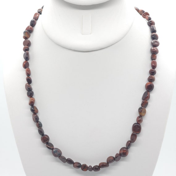 Red Tiger's Eye Beaded Necklace | 18" Genuine Natural Gemstone