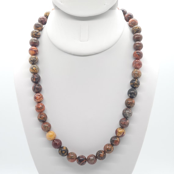 Red Leapard Jasper Beaded Necklace | 18" Genuine Natural Gemstone