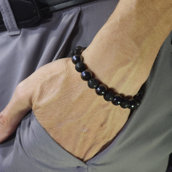 Lava Stone & Hematite Stretch Bracelet | 8mm/10mm Genuine Natural Gemstone | Handmade to Order