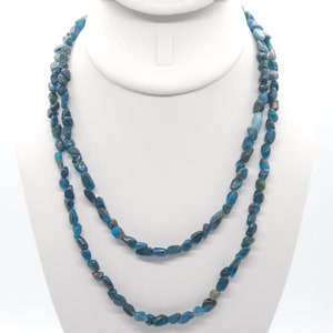 Blue Apatite Beaded Double Strand Choker/Necklace | 16" Genuine Natural Gemstone | Handmade