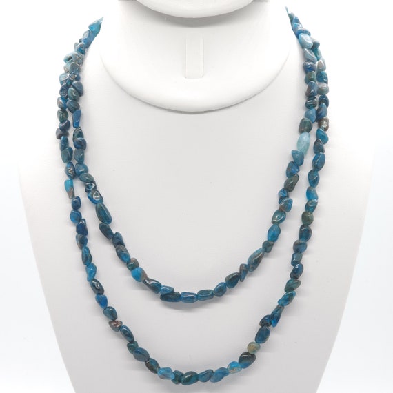 Blue Apatite Beaded Double Strand Choker/Necklace | 16" Genuine Natural Gemstone