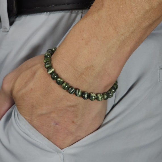 Green Zebra Jasper Beaded Semi-Minimalist Stretch Bracelet | 6mm Genuine Natural Gemstone | Handmade to Order
