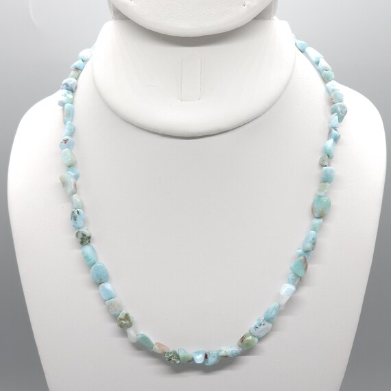 Genuine Larimar Beaded Choker/Necklace | 16" Natural Gemstone | Handmade