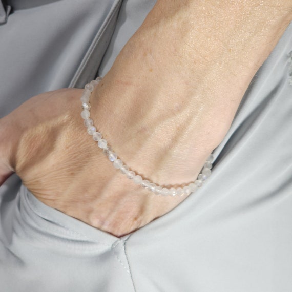 Blue Flash Moonstone Beaded Minimalist Stretch Bracelet | 4mm Faceted Genuine Natural Gemstone | Handmade to Order