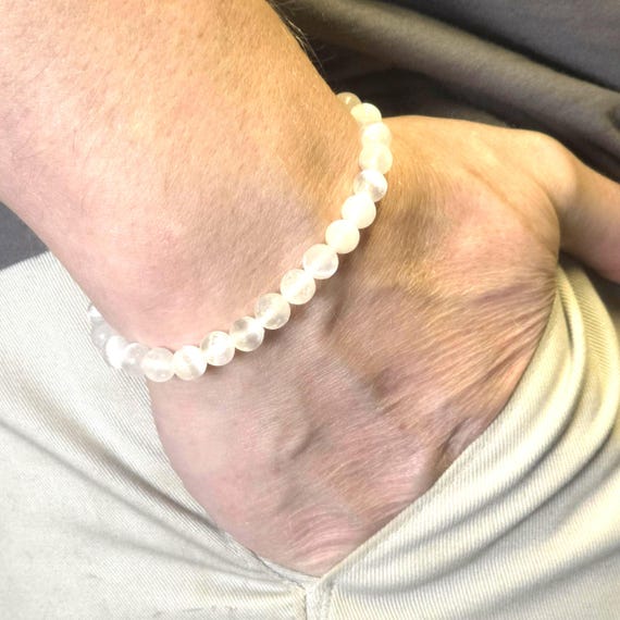Selenite Genuine Gemstone Handmade Semi-Minimalist Beaded Bracelet | 6mm | Round