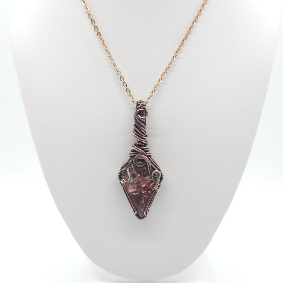 Red Crazy Lace Agate Pendant Necklace | Hand Made | Wrapped in Copper