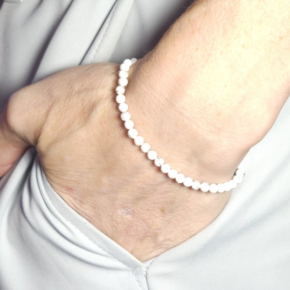 Howlite Minimalist Stretch Bracelet | 4mm Genuine Natural Gemstone | Handmade to Order