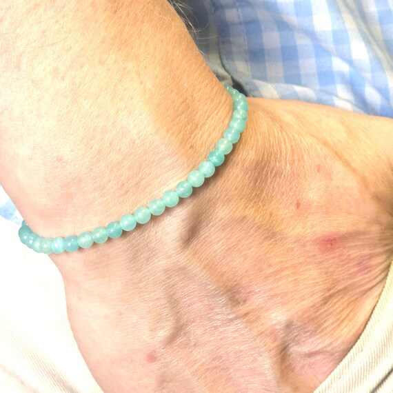 Amazonite Genuine Gemstone Handmade Beaded Minimalist Bracelet | 4mm | Round | 7A