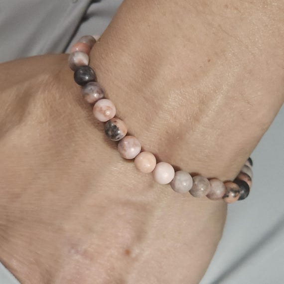 Pink Zebra Jasper Beaded Semi-Minimalist Stretch Bracelet | 6mm Genuine Natural Gemstone | Handmade to Order