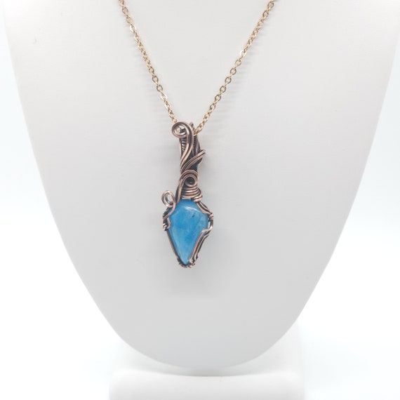 Blue Moonstone Pendant Necklace | Hand Made | Wrapped in Copper