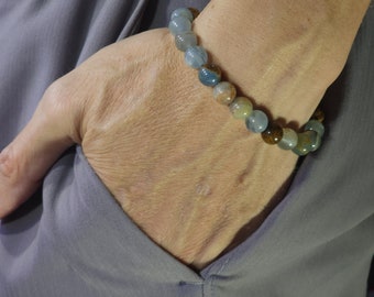 Aquatine Lemurian Calcite Genuine Gemstone Handmade Beaded Bracelet | 8mm | Round