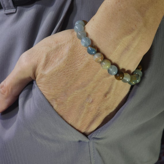 Aquatine Lemurian Calcite Stretch Bracelet | 8mm Genuine Natural Gemstone | Handmade to Order