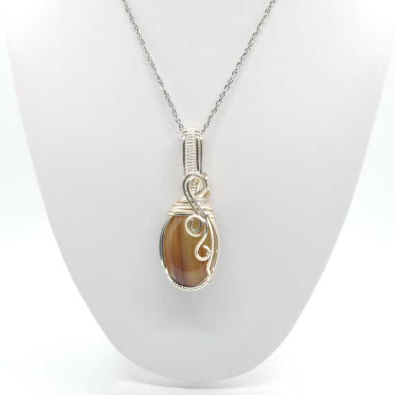 Banded Onyx Pendant Necklace | Hand Made | Wrapped in Silver | Tarnish Resistant