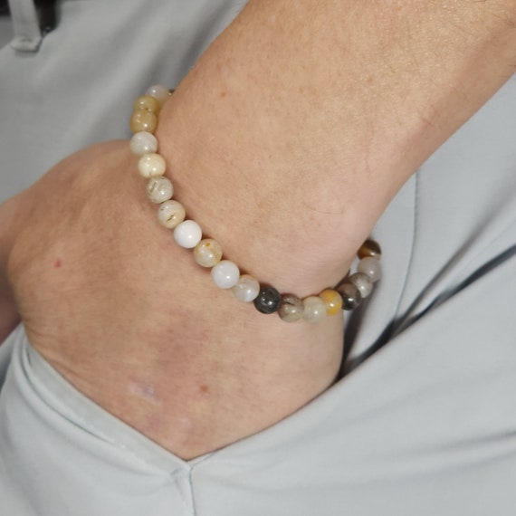 Bamboo Leaf Agate Beaded Semi-Minimalist Stretch Bracelet | 6mm Genuine Natural Gemstone | Handmade to Order