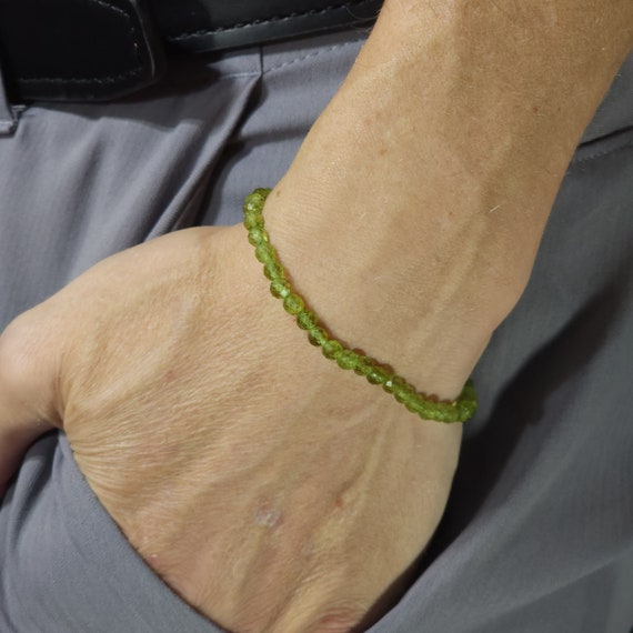 Peridot Beaded Minimalist Stretch Bracelet | 4mm Genuine Natural Gemstone | Handmade to Order