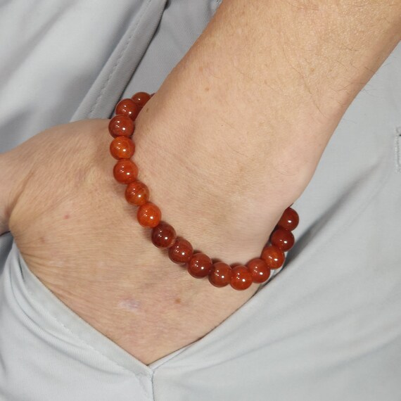 Red Cracked Dragon Vein Agate Stretch Bracelet | 8mm Genuine Natural Gemstone | Handmade to Order