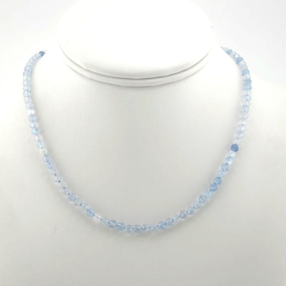 Aquamarine Beaded Minimalist Choker Necklace | 4mm Genuine Natural Gemstone | Handmade to Order | Hypoallergenic Version Available