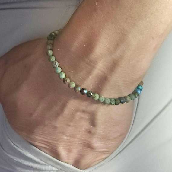 Chrysocolla Beaded Minimalist Stretch Bracelet | 4mm Faceted Genuine Natural Gemstone | Handmade to Order